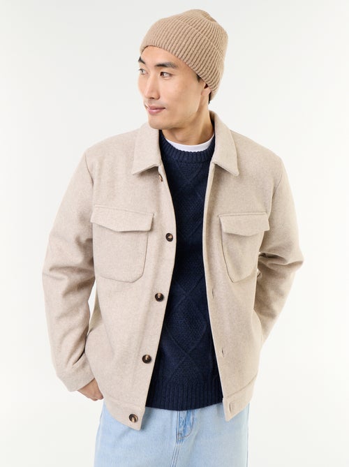 Sobrecamisa de aspeto lã com bolsos no peito - Kiabi