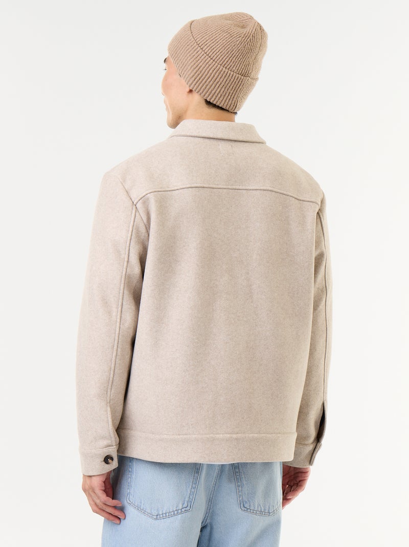 Sobrecamisa de aspeto lã com bolsos no peito Bege - Kiabi