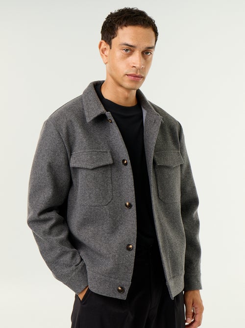 Sobrecamisa de aspeto lã com bolsos no peito - Kiabi