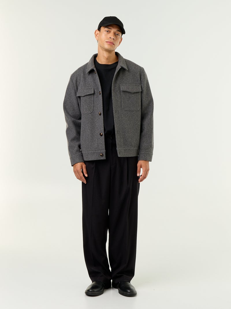 Sobrecamisa de aspeto lã com bolsos no peito Cinza - Kiabi