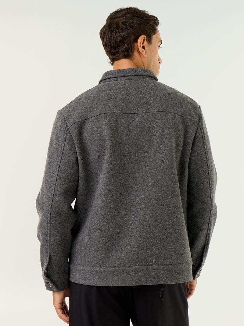 Sobrecamisa de aspeto lã com bolsos no peito Cinza - Kiabi
