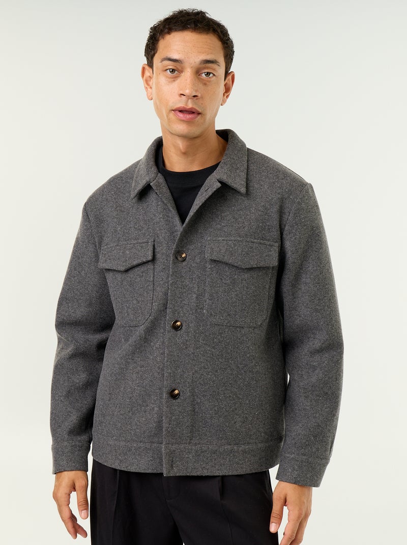 Sobrecamisa de aspeto lã com bolsos no peito Cinza - Kiabi