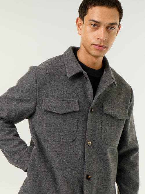 Sobrecamisa de aspeto lã com bolsos no peito - Kiabi
