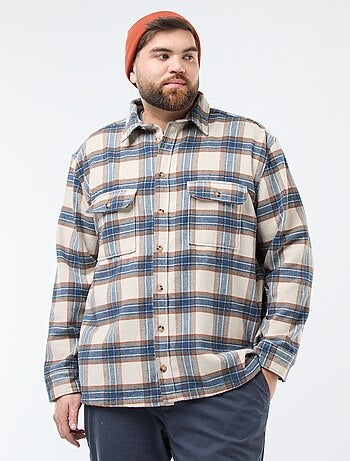 Sobrecamisa de flanela de algodão com padrão axadrezado