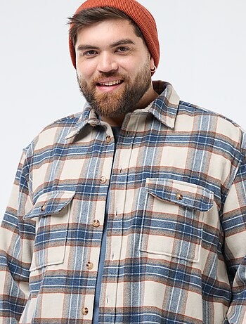 Sobrecamisa de flanela de algodão com padrão axadrezado