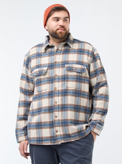 Sobrecamisa de flanela de algodão com padrão axadrezado - Kiabi