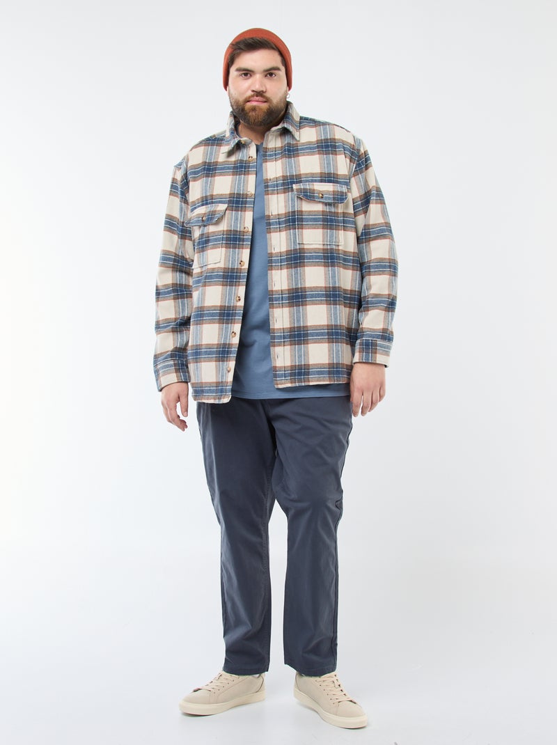 Sobrecamisa de flanela de algodão com padrão axadrezado Bege - Kiabi