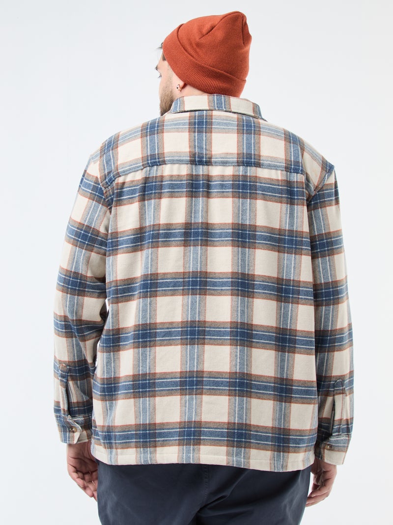 Sobrecamisa de flanela de algodão com padrão axadrezado Bege - Kiabi