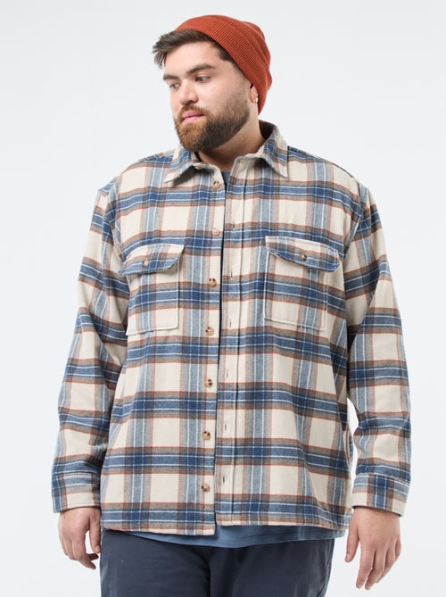 Sobrecamisa de flanela de algodão com padrão axadrezado - Kiabi