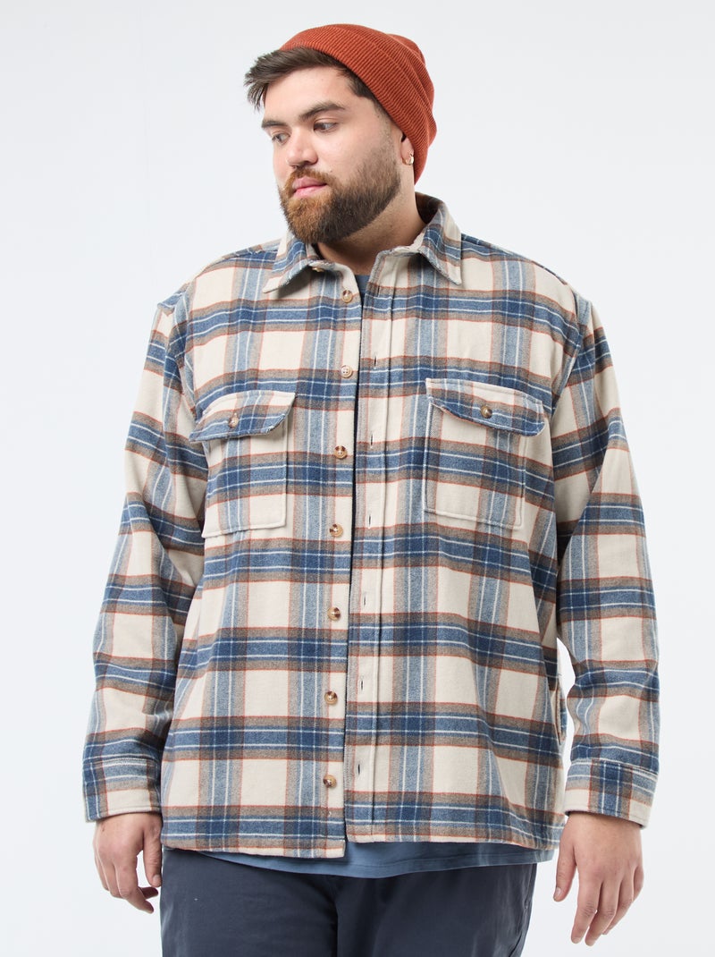 Sobrecamisa de flanela de algodão com padrão axadrezado Bege - Kiabi