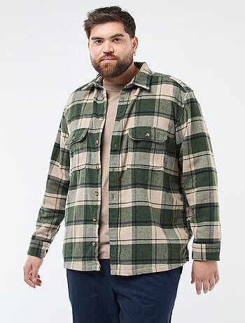 Sobrecamisa de flanela de algodão com padrão axadrezado