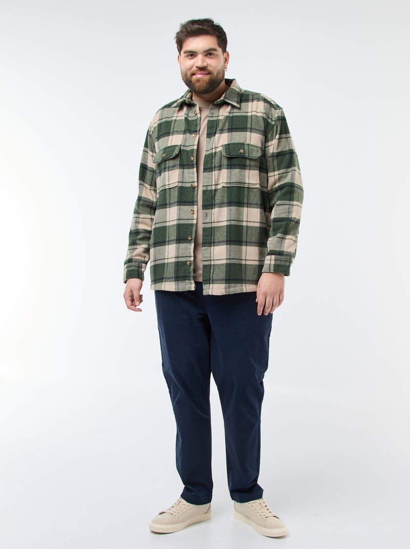 Sobrecamisa de flanela de algodão com padrão axadrezado Caqui - Kiabi