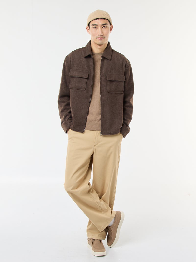 Sobrecamisa de flanela lisa Castanho - Kiabi