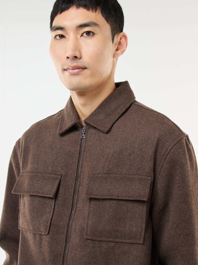 Sobrecamisa de flanela lisa Castanho - Kiabi