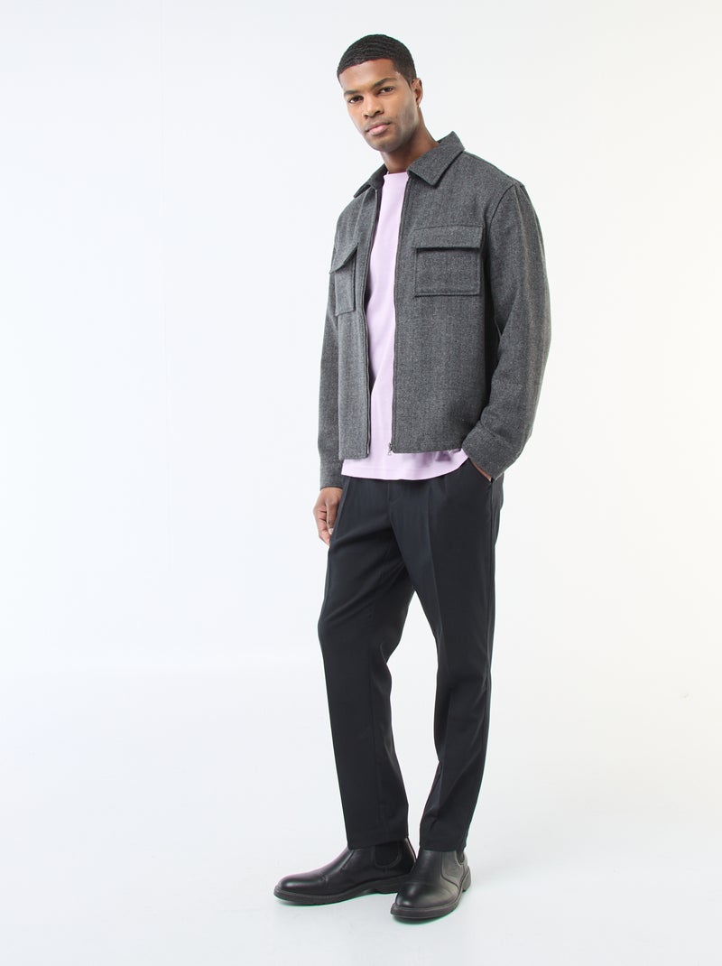 Sobrecamisa de flanela lisa Cinza - Kiabi