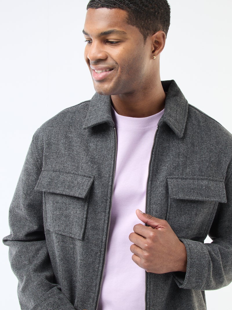 Sobrecamisa de flanela lisa Cinza - Kiabi