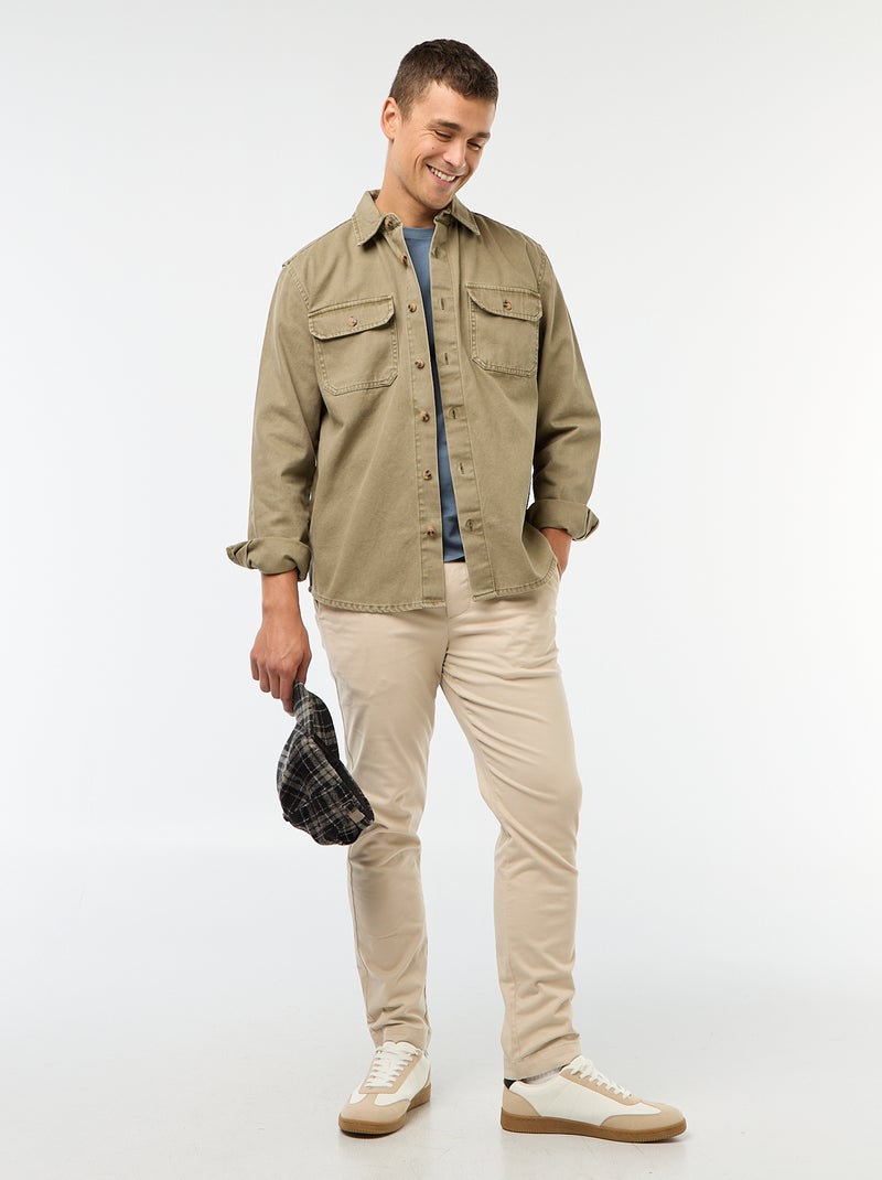 Sobrecamisa de manga comprida em algodão Caqui - Kiabi