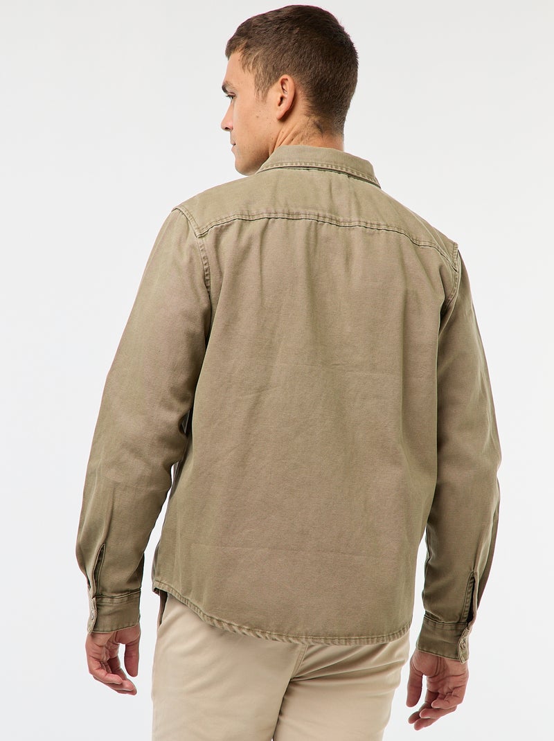 Sobrecamisa de manga comprida em algodão Caqui - Kiabi