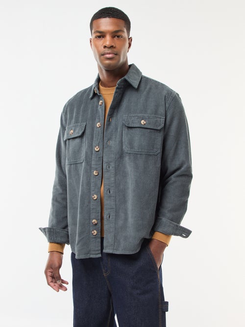 Sobrecamisa de veludo de algodão lisa - Kiabi