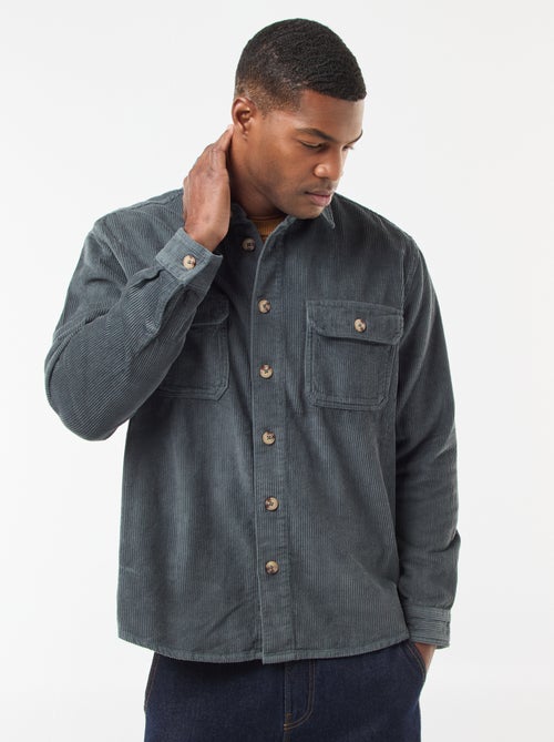 Sobrecamisa de veludo de algodão lisa - Kiabi