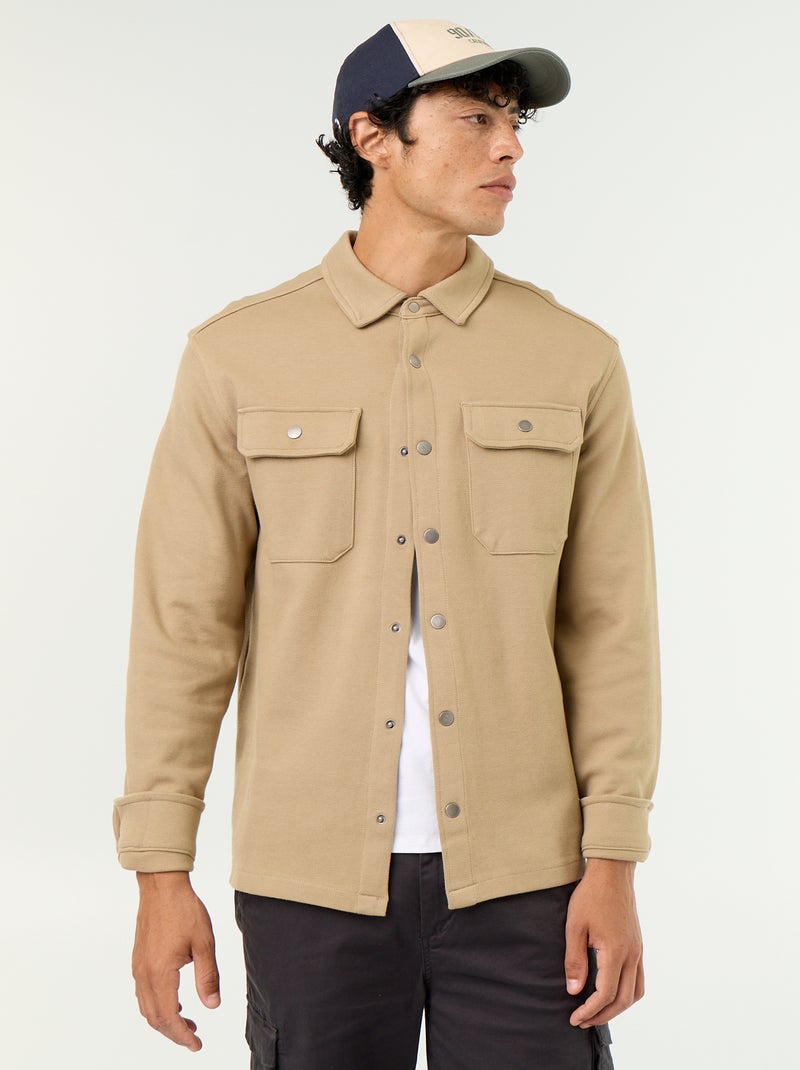 Sobrecamisa em malha piqué Bege - Kiabi