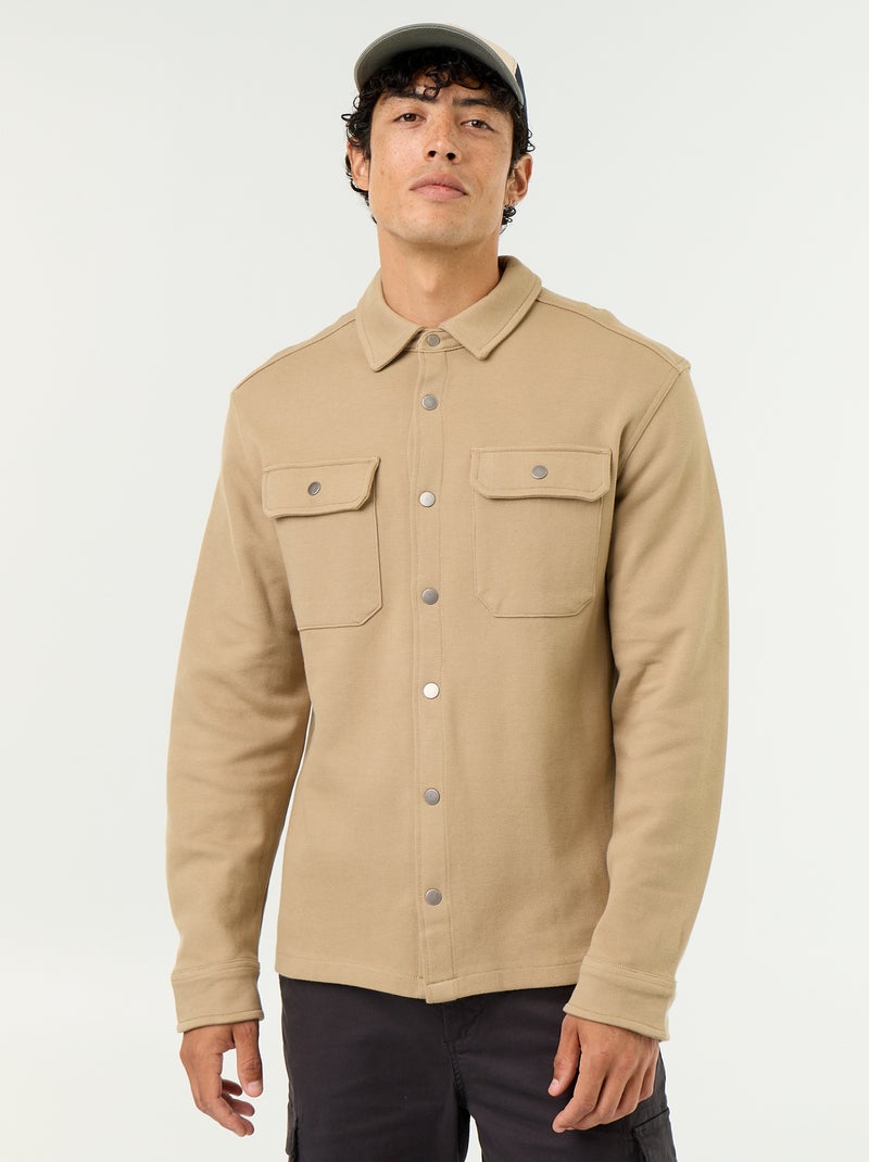 Sobrecamisa em malha piqué Bege - Kiabi