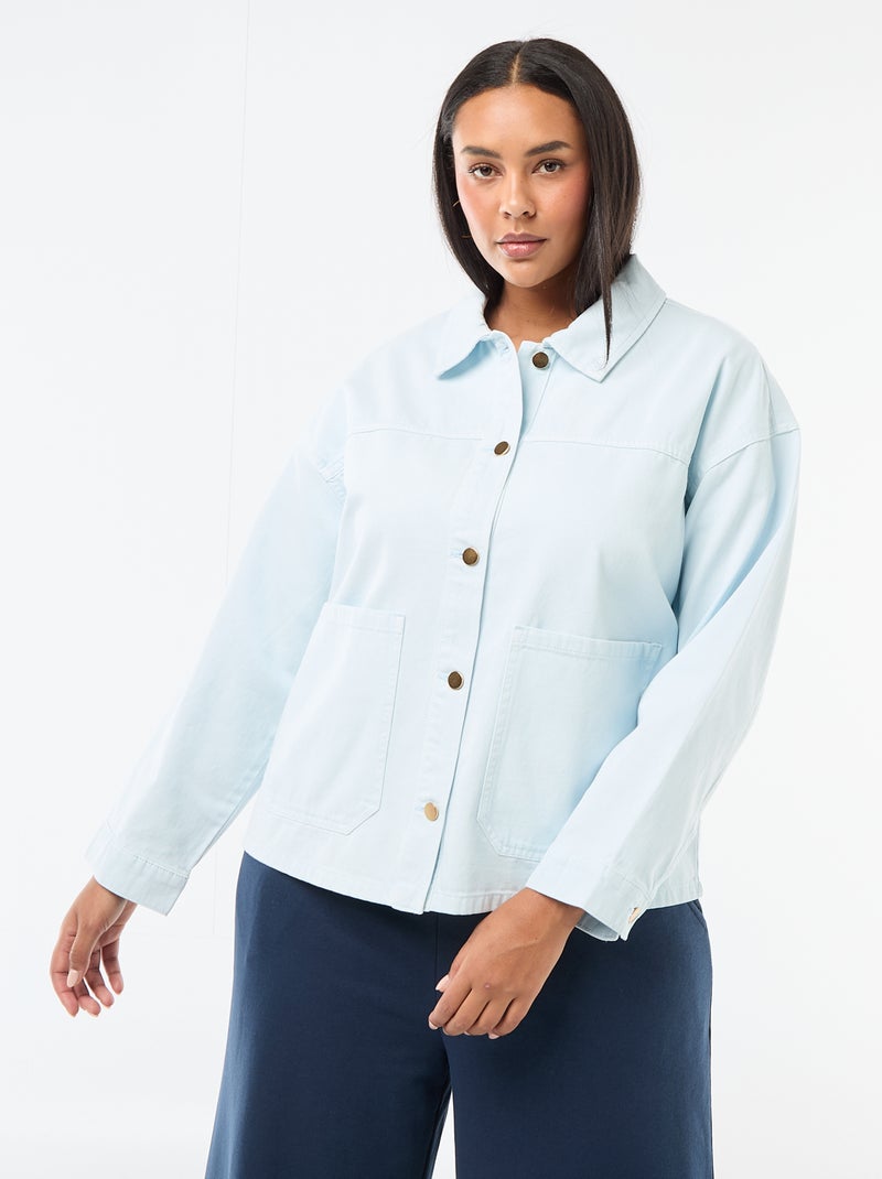 Sobrecamisa em sarja com 2 bolsos aplicados Azul - Kiabi