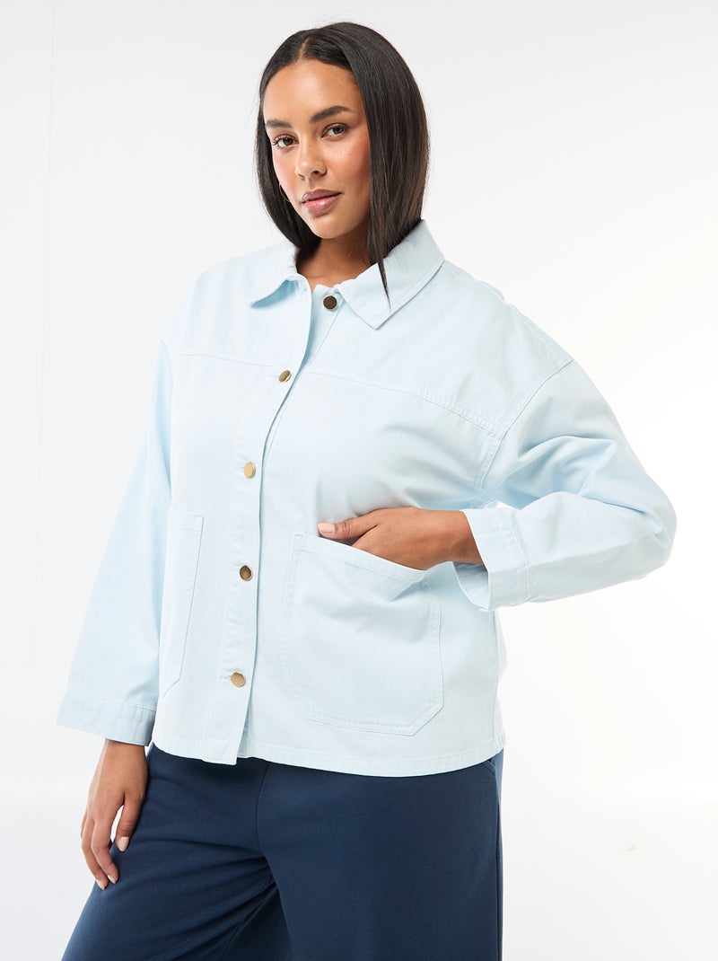 Sobrecamisa em sarja com 2 bolsos aplicados Azul - Kiabi