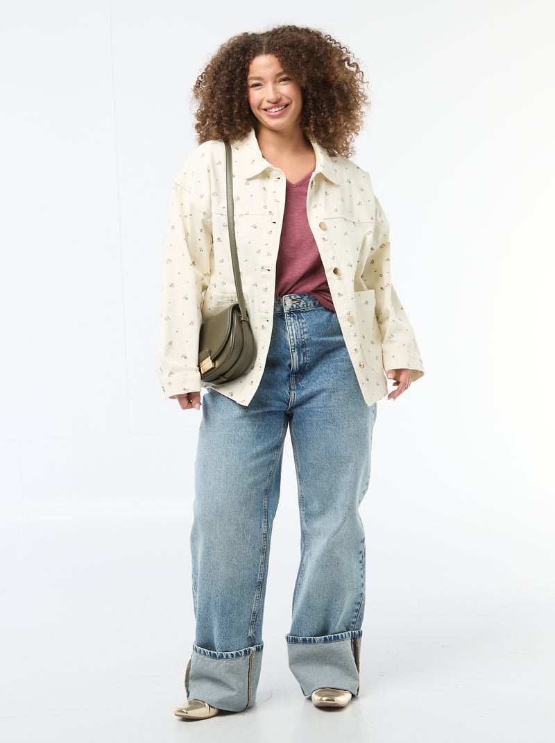 Sobrecamisa em sarja com 2 bolsos aplicados Branco - Kiabi