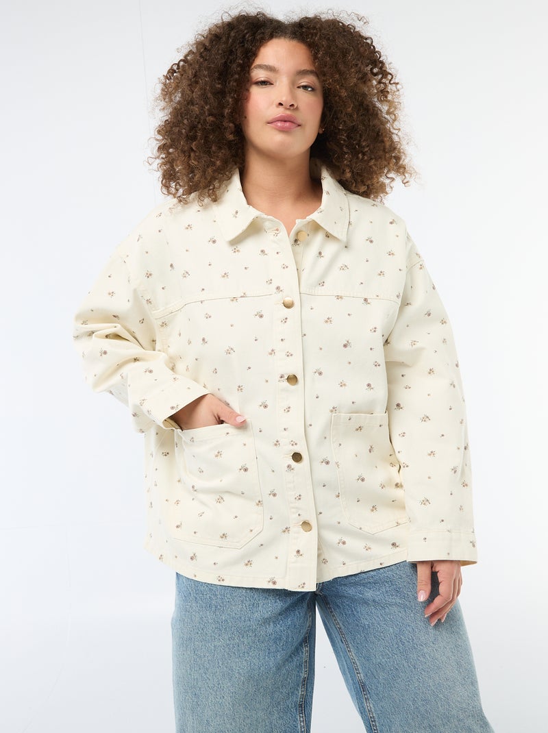Sobrecamisa em sarja com 2 bolsos aplicados Branco - Kiabi