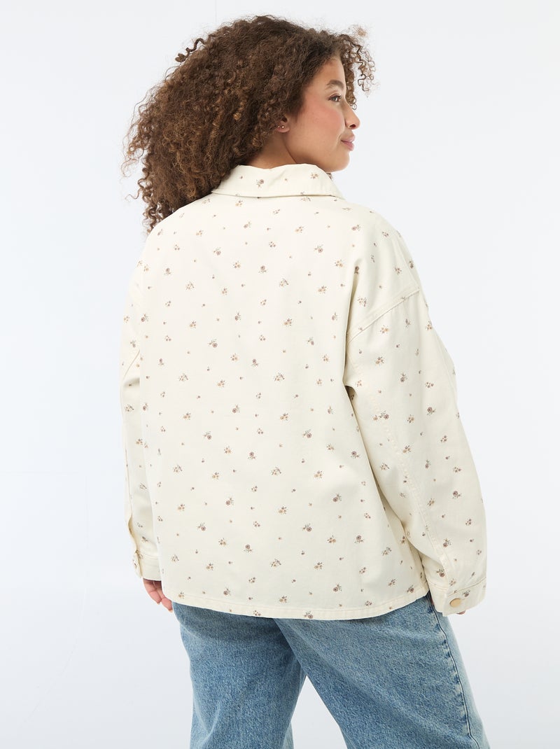 Sobrecamisa em sarja com 2 bolsos aplicados Branco - Kiabi