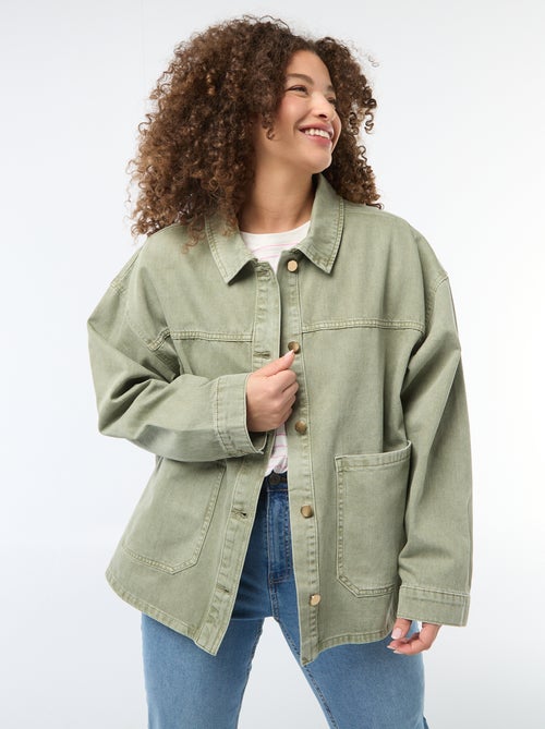 Sobrecamisa em sarja com 2 bolsos aplicados - Kiabi