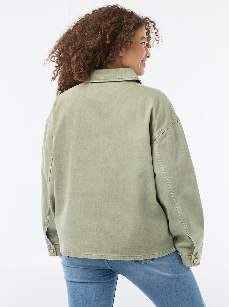 Sobrecamisa em sarja com 2 bolsos aplicados Caqui - Kiabi