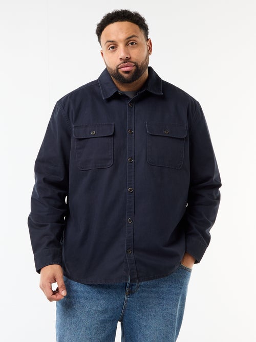 Sobrecamisa em sarja com bolsos de peito com aba - Kiabi