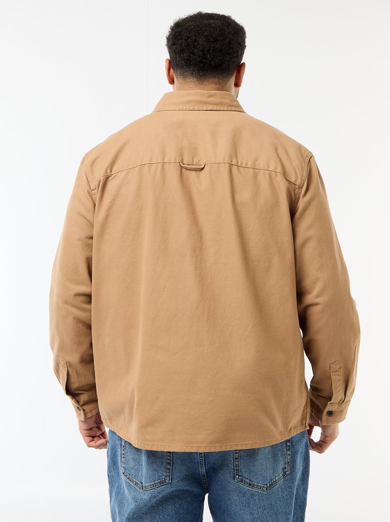 Sobrecamisa em sarja com bolsos de peito com aba Bege - Kiabi