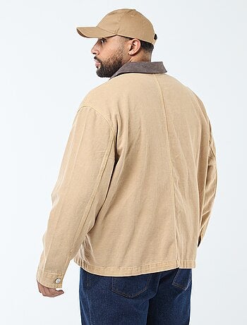 Sobrecamisa em sarja com gola contrastante