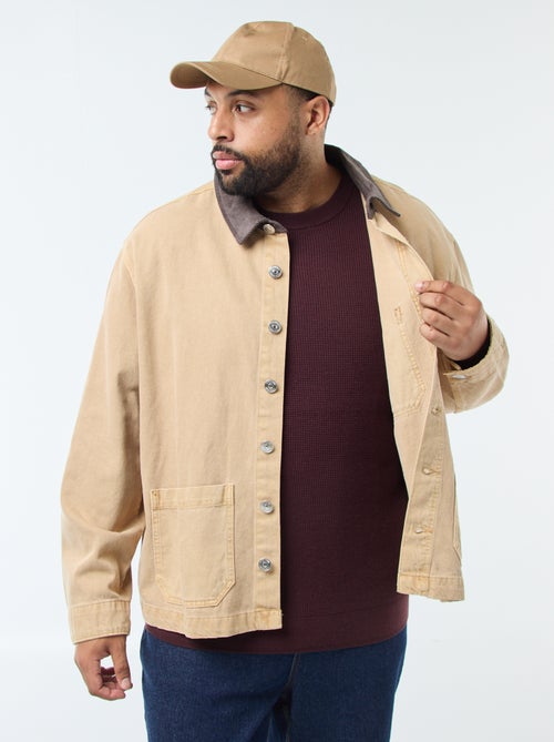 Sobrecamisa em sarja com gola contrastante - Kiabi