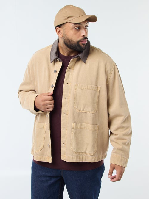 Sobrecamisa em sarja com gola contrastante - Kiabi