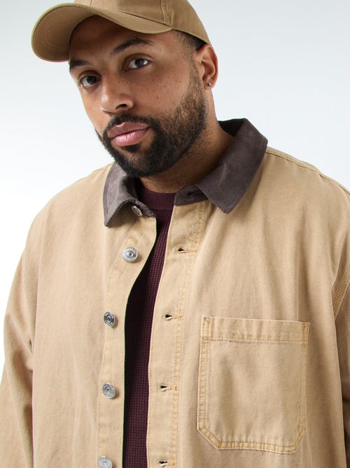 Sobrecamisa em sarja com gola contrastante - Kiabi