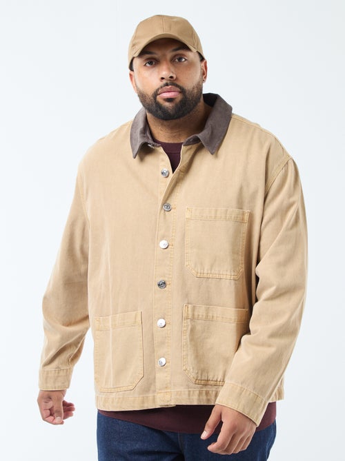 Sobrecamisa em sarja com gola contrastante - Kiabi