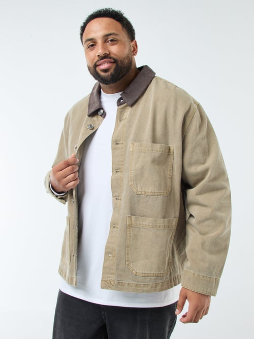 Sobrecamisa em sarja com gola contrastante - Kiabi