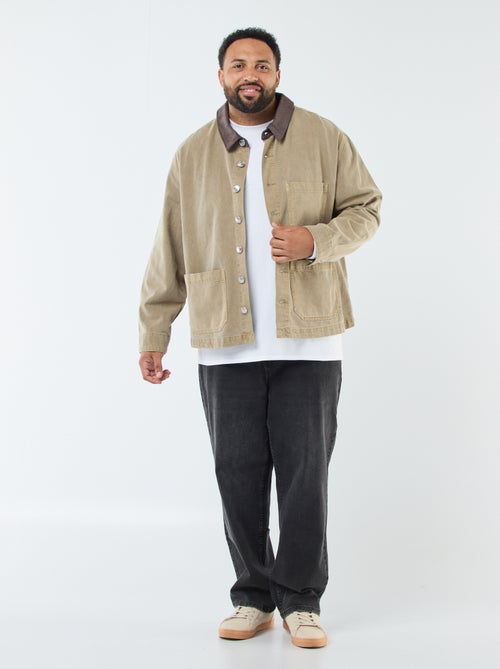 Sobrecamisa em sarja com gola contrastante - Kiabi