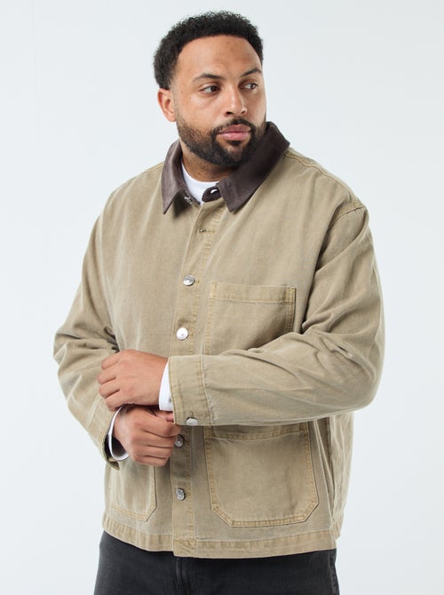 Sobrecamisa em sarja com gola contrastante - Kiabi