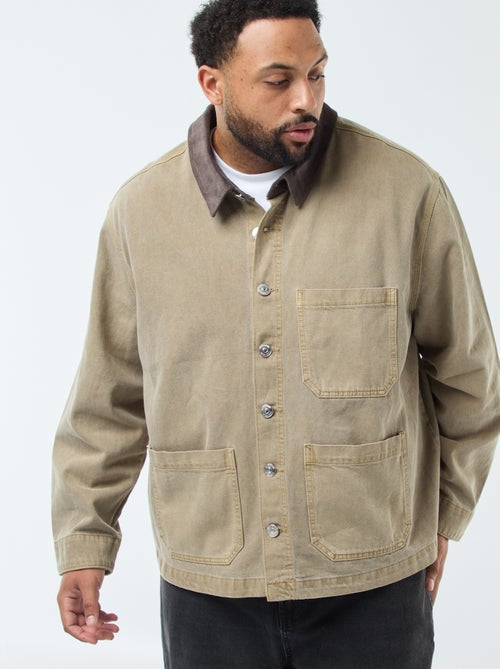 Sobrecamisa em sarja com gola contrastante - Kiabi