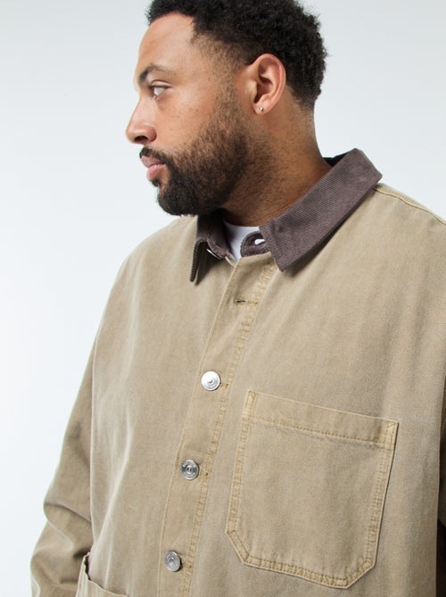 Sobrecamisa em sarja com gola contrastante - Kiabi