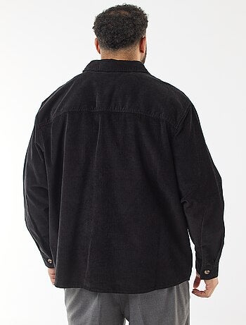 Sobrecamisa lisa de veludo com bolsos aplicados