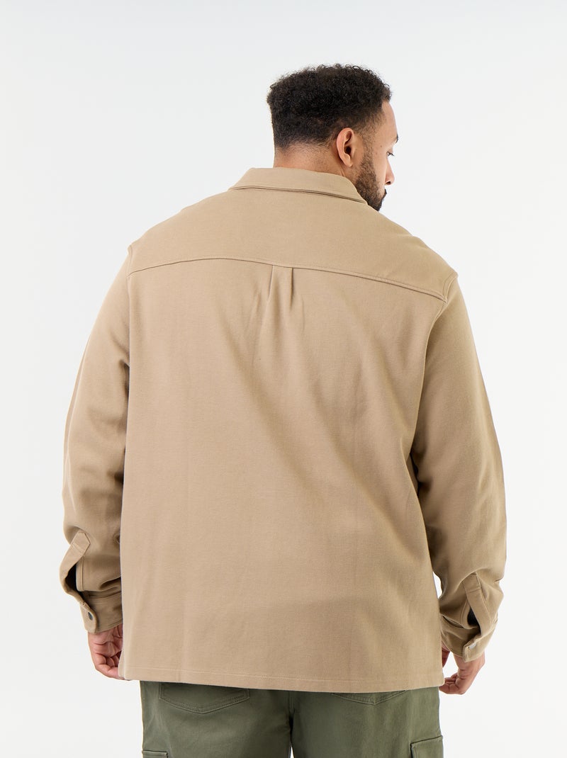 Sobrecamisa lisa em malha piqué Bege - Kiabi
