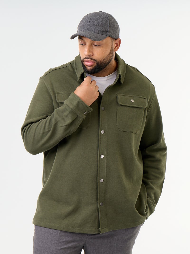 Sobrecamisa lisa em malha piqué Verde - Kiabi