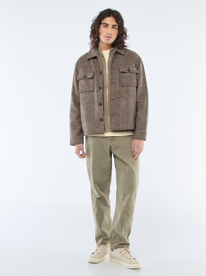 Sobrecamisa quente lisa com bolsos de aba Castanho - Kiabi