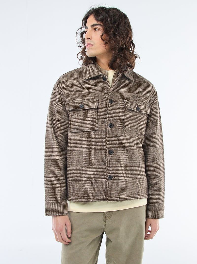 Sobrecamisa quente lisa com bolsos de aba Castanho - Kiabi